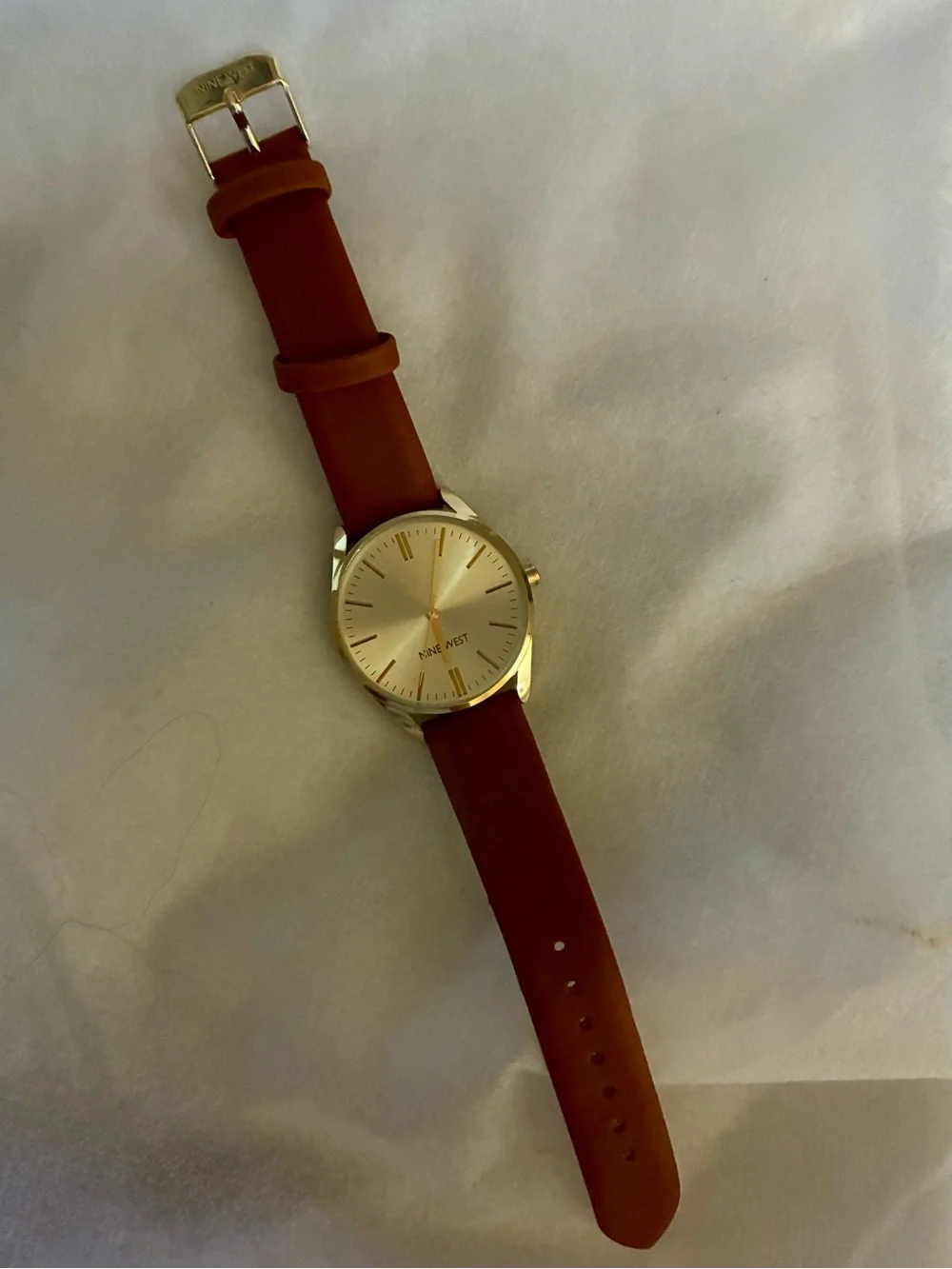 Nine West Gold Dial Watch with Brown Faux Leather Strap. NWOT